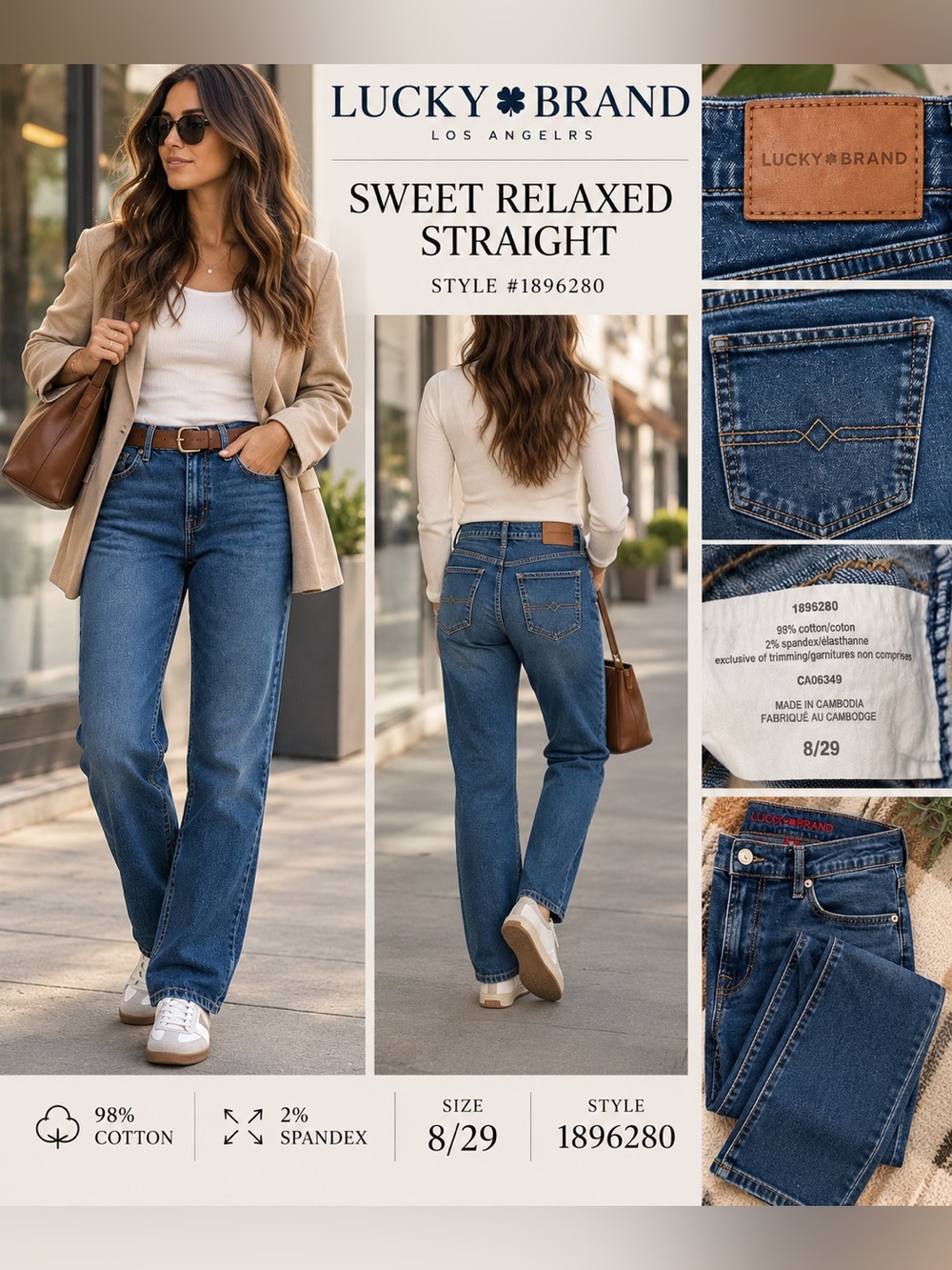 Lucky Brand 🍀| Sweet Relaxed Straight Jeans |Size 8/29 | Medium Wash Blue Denim